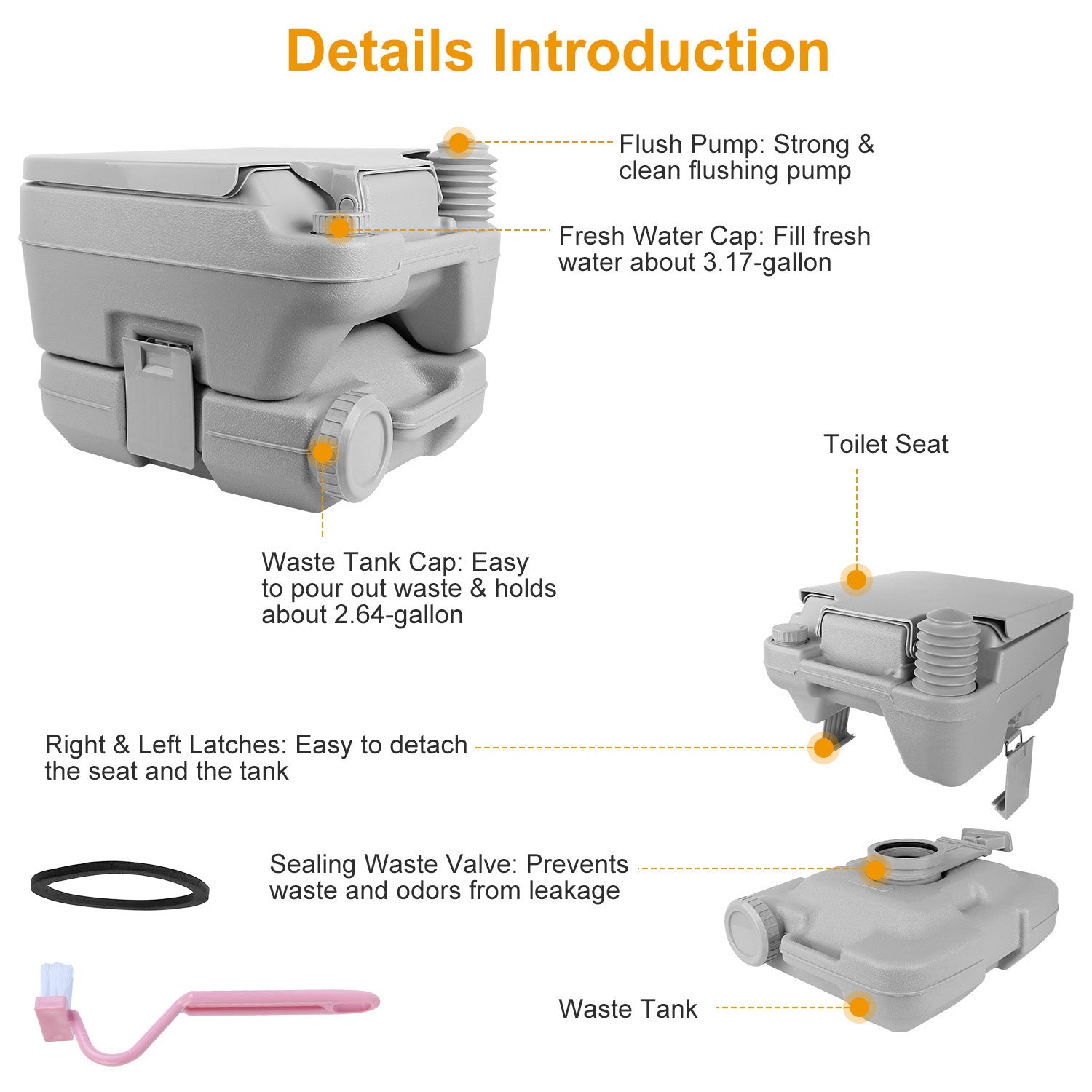 10L/2.64Gal Portable Toilet Camping Porta Potty Leak-proof Flush Travel Commode For Camping Traveling Boating Outdoor Activities