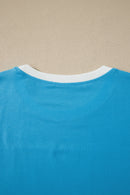 Light Blue Flag Print Patchwork Colorblock July 4th T Shirt I am a Fashion Junky