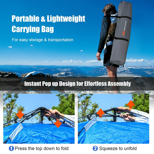 2-in-1 4 Person Instant Pop-up Waterproof Camping Tent-Blue GemGear