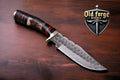 Custom Handmade Damascus Steel Bowie Knife with Deer Horn Handle – 12” Overall Length OLD FORGE BLADES