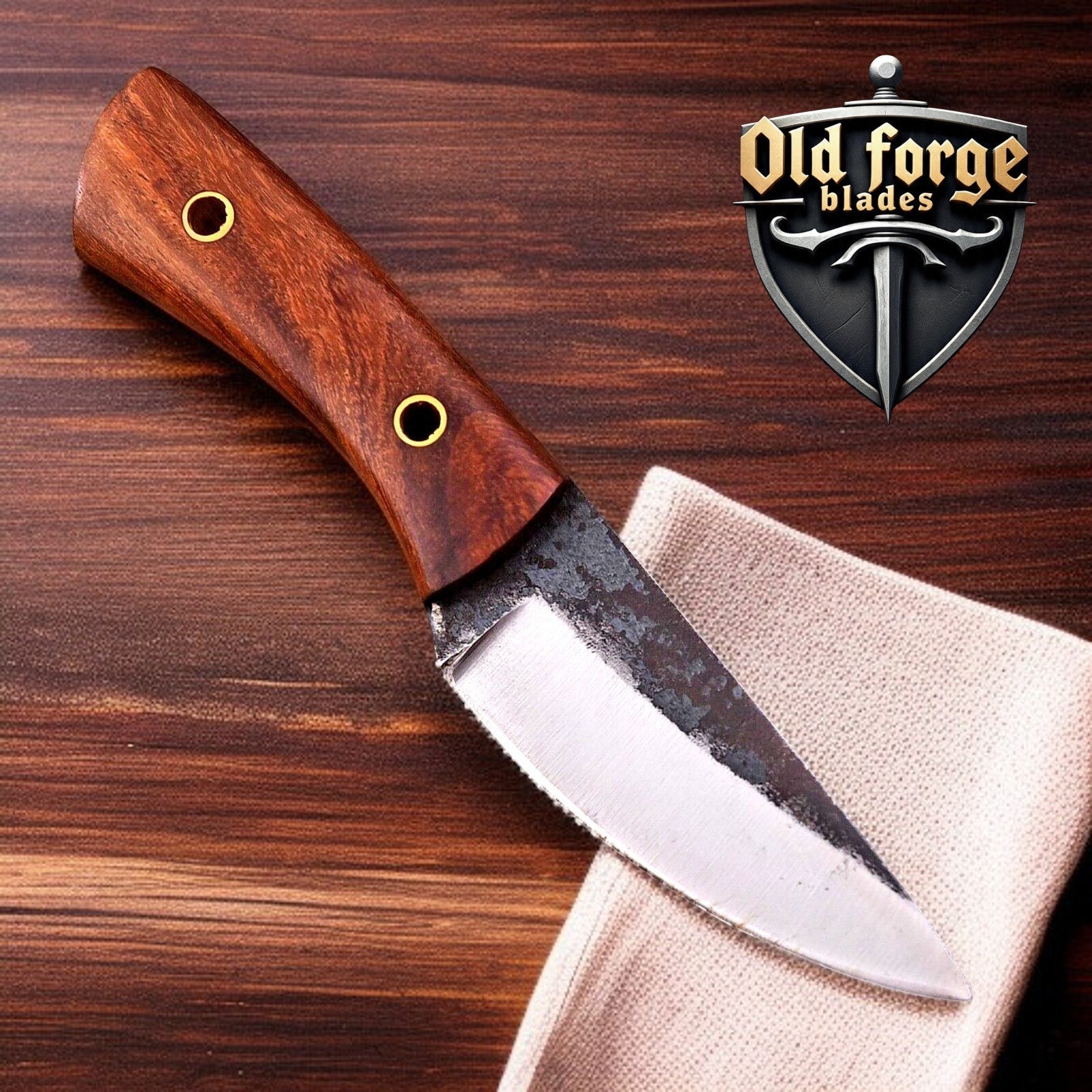 Damascus Custom Handmade Skinning Knife with Rosewood Handle OLD FORGE BLADES