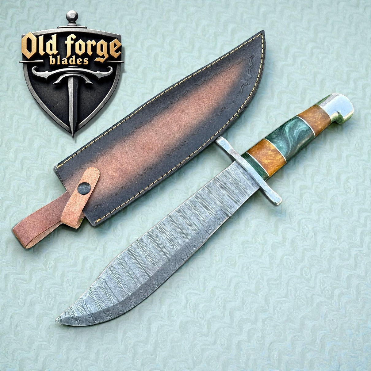 Custom Handmade Bowie – High End Knives for Sale with Real Damascus Blade & Premium Resin Wood Handle OLD FORGE BLADES
