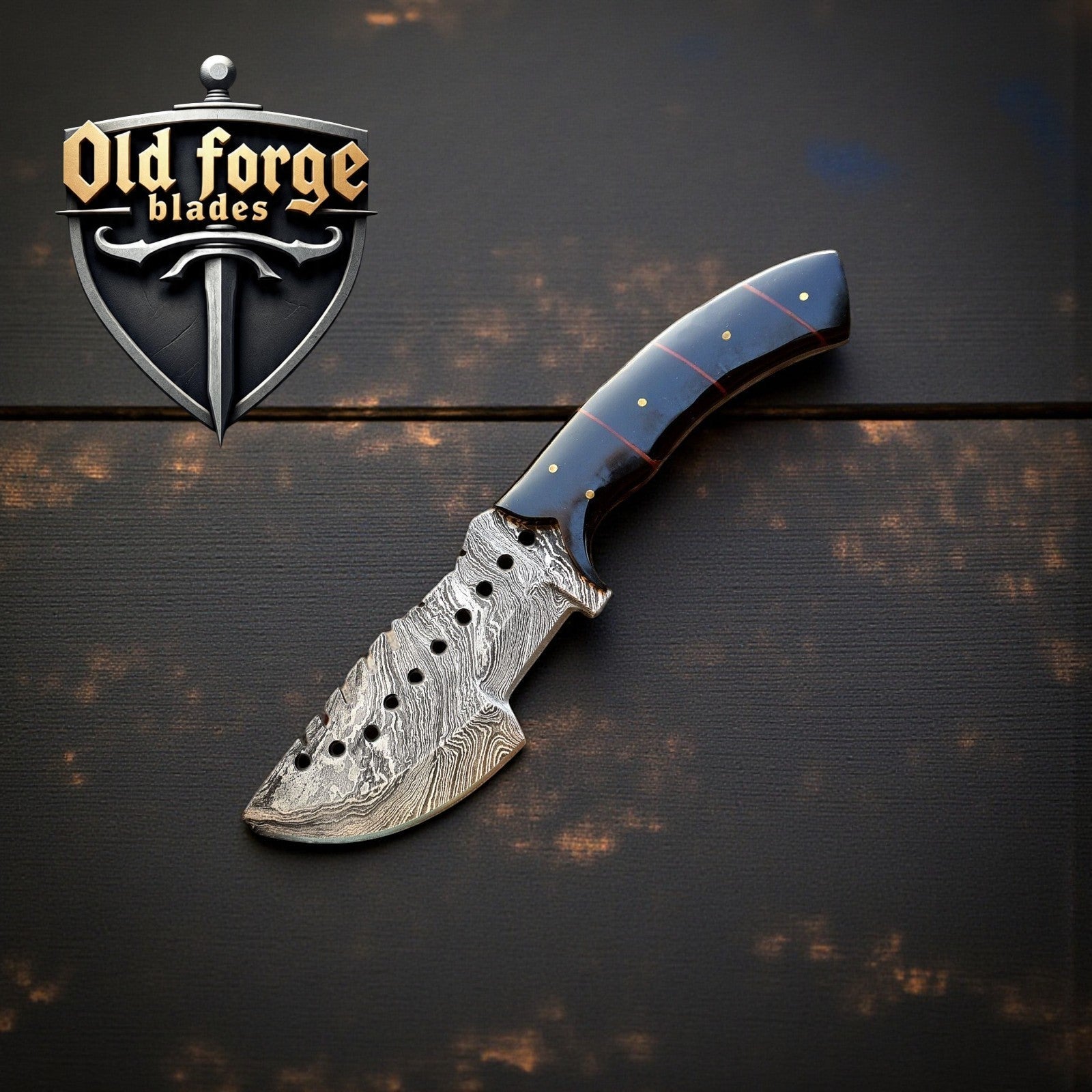 Custom Handmade Damascus Hunting Knife with Epoxy Resin Handle OLD FORGE BLADES