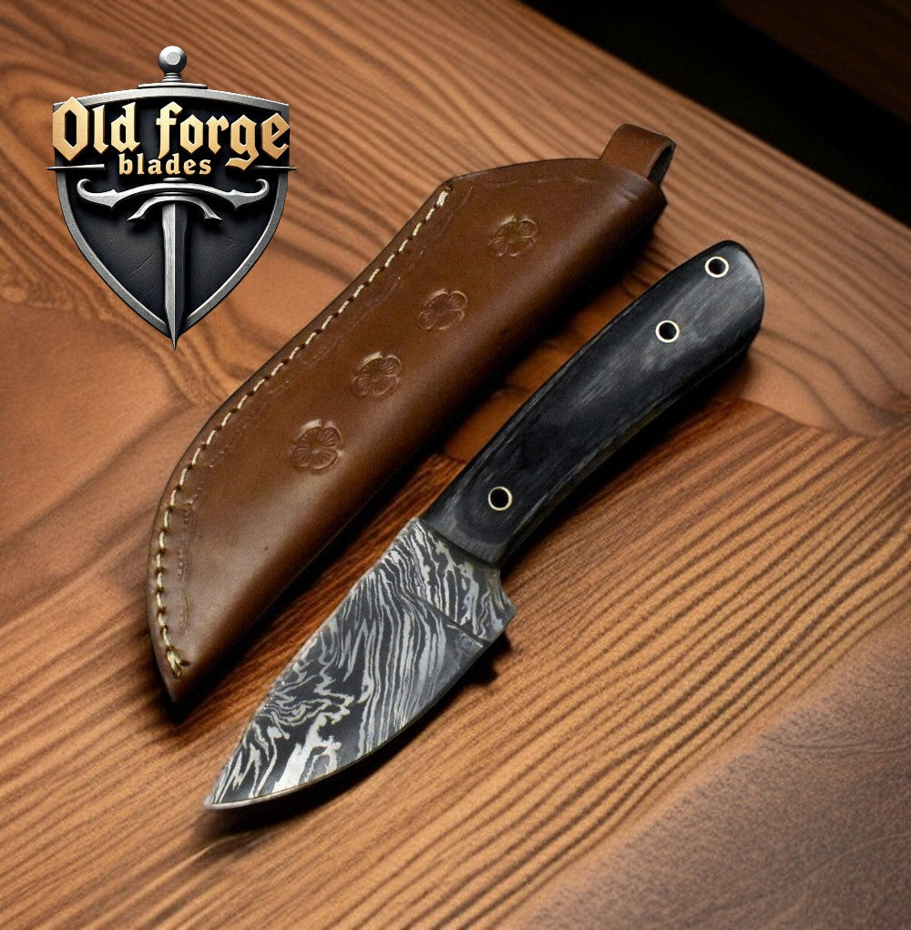 Custom Handmade Small Hunting Knife with Damascus Blade OLD FORGE BLADES