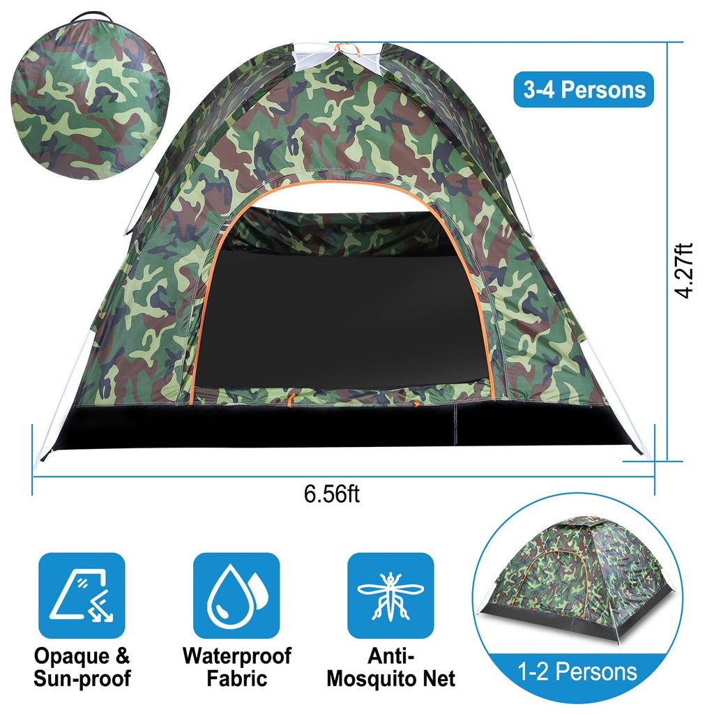 1/2 Person Instant Pop Up Dome Tent Waterproof Camping Tent w/Mosquito Net Doors Bags