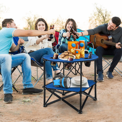 2-Tier Portable Picnic Table with Carrying Bag and 4 Cup Holders-Blue GemGear