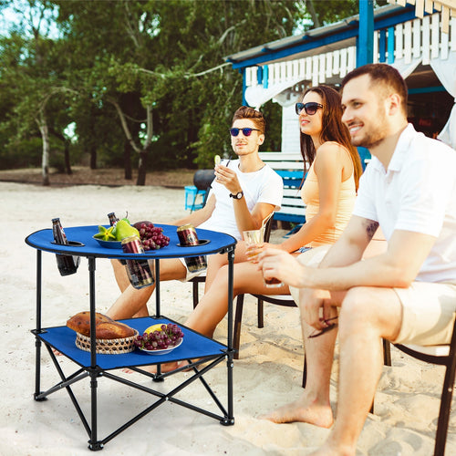 2-Tier Portable Picnic Table with Carrying Bag and 4 Cup Holders-Blue GemGear