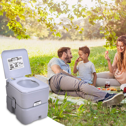 5.3 Gallon Portable Toilet with Waste Tank and Built-in Rotating Spout-Gray GemGear