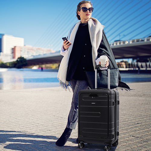 20 Inch Carry-on Luggage PC Hardside Suitcase TSA Lock with Front Pocket and USB Port GemGear