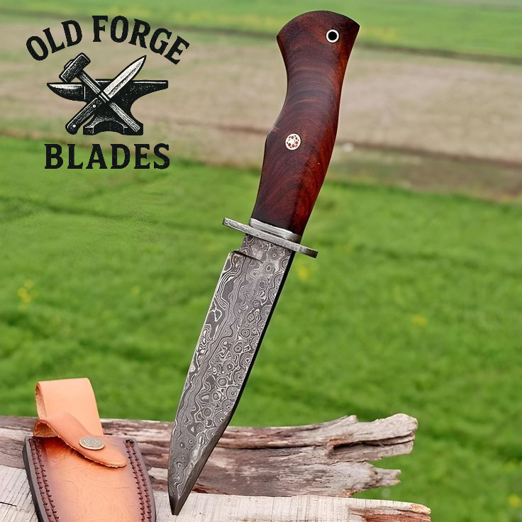 Damascus Knives Handmade – Rosewood Handle Hunting Knife OLD FORGE BLADES