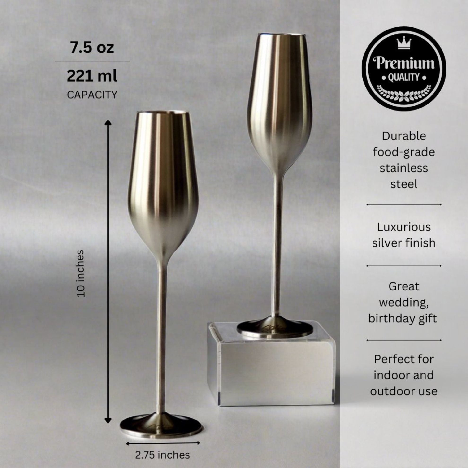Unbreakable Champagne Flutes (Silver) Sister.ly Drinkware