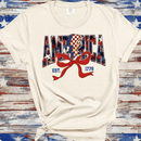 America Est 1776, Checkered Lightning Bolt, 4th of july Coquette Bow Land of the free , Fourth of july independence Day, USA Flag, American Girl Shirt A Blessed Texas Mess Boutique