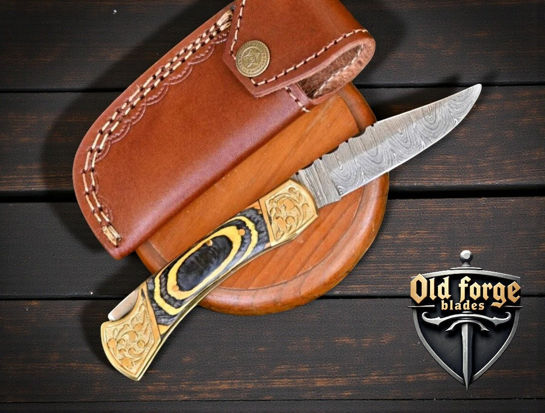 Premium Damascus Pocket Knife – Custom EDC Blade OLD FORGE BLADES
