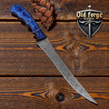 Custom Handmade Damascus Fillet Knife – 7” Blade, Exotic Wood Handle, Leather Case OLD FORGE BLADES