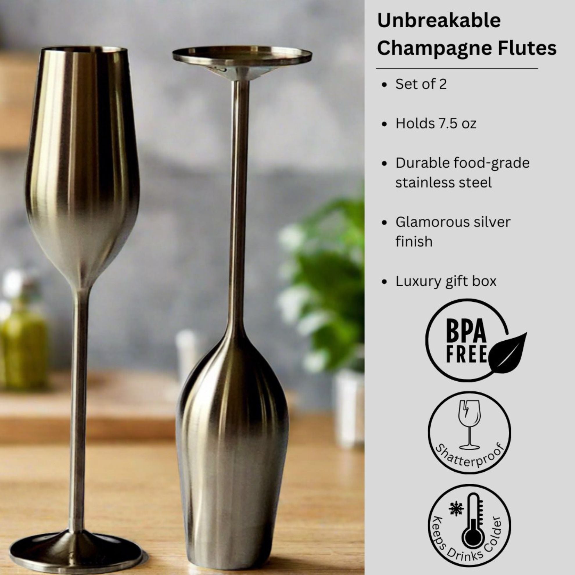 Unbreakable Champagne Flutes (Silver) Sister.ly Drinkware