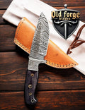 Custom Handmade Damascus Auto Knife – Hunting Blade with Camel Bone Handle OLD FORGE BLADES