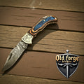 Handmade Damascus Pocket Knife, 3" Blade, Pakka Wood Handle OLD FORGE BLADES
