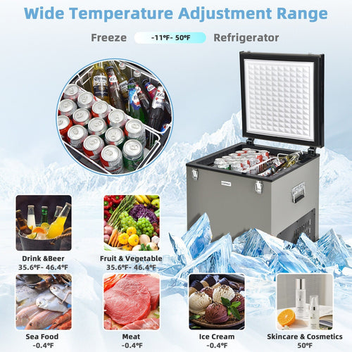 68 Quart Portable Car Refrigerator with DC and AC Adapter-Gray GemGear
