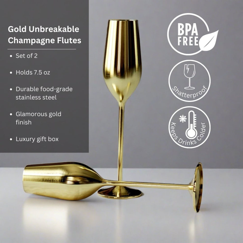 Unbreakable Champagne Flutes (Gold) Sister.ly Drinkware
