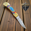 Premium Damascus Steel Pocket Knife – Handmade Brass & Wood Handle OLD FORGE BLADES