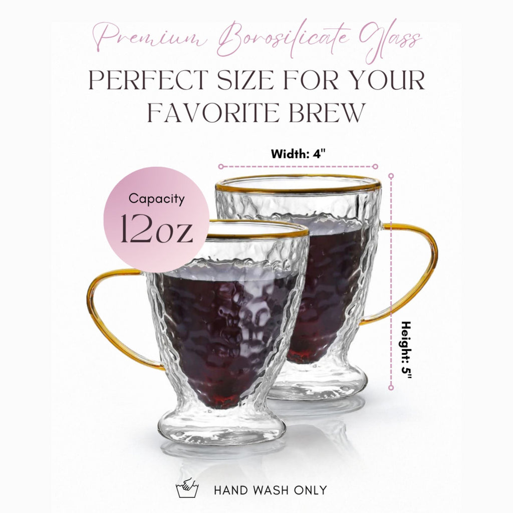 Hammered Double Wall Glass Coffee Cups Sister.ly Drinkware