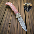 Handmade Damascus Camping Pocket Knife – Bone Handle Back Lock OLD FORGE BLADES