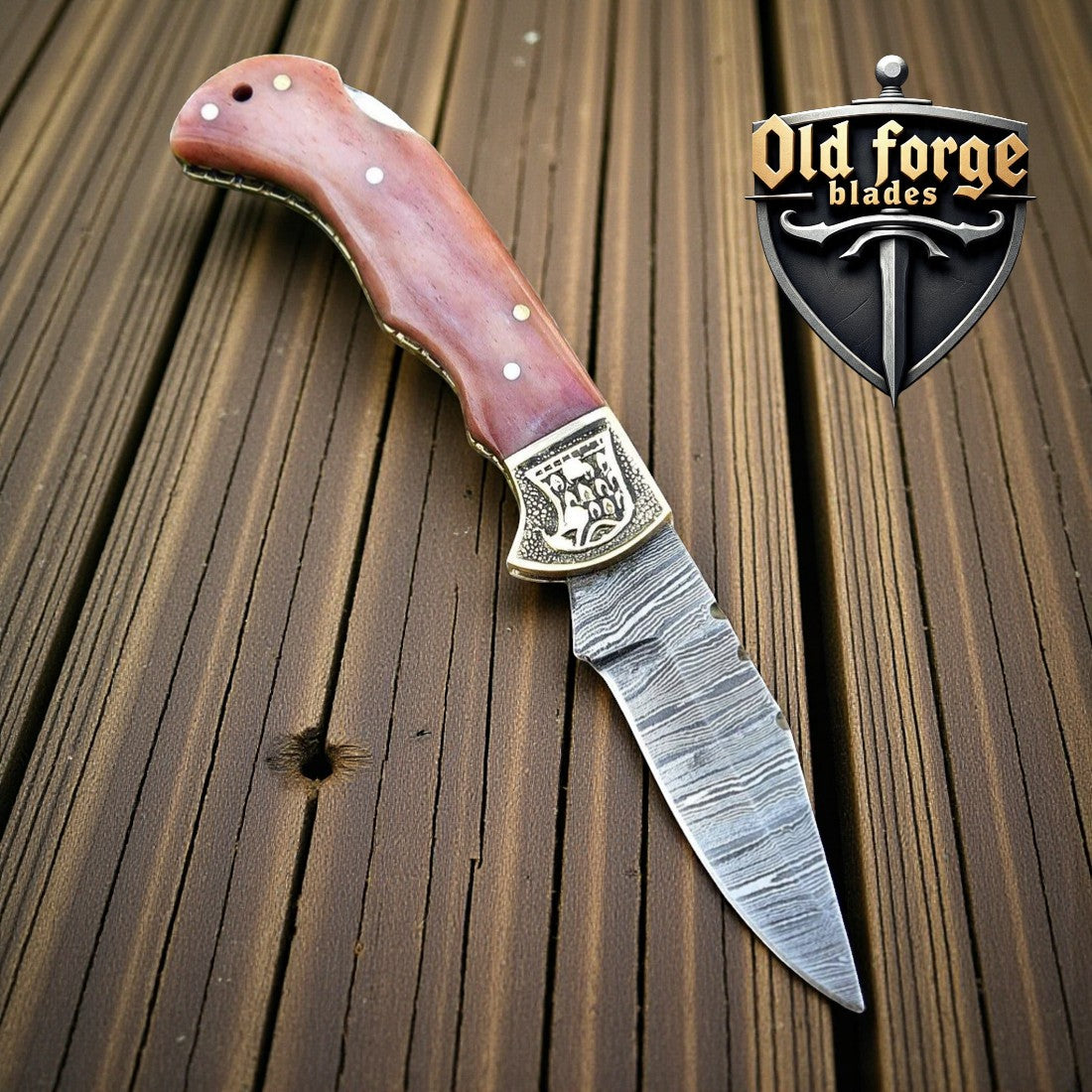Handmade Damascus Camping Pocket Knife – Bone Handle Back Lock OLD FORGE BLADES