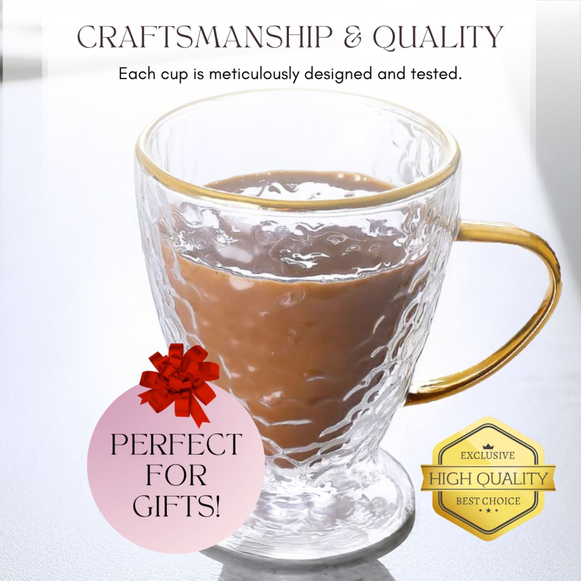 Hammered Double Wall Glass Coffee Cups Sister.ly Drinkware