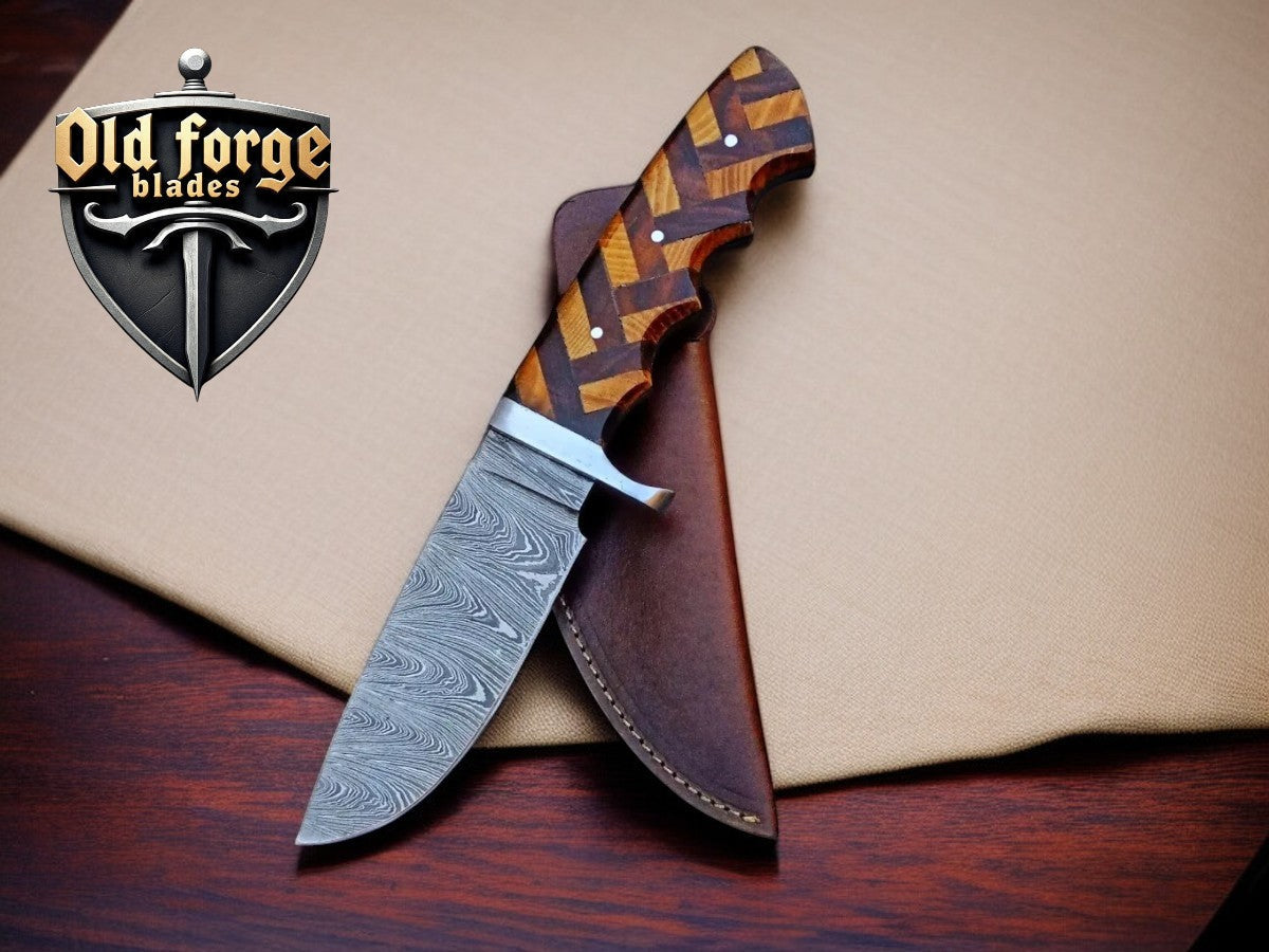 Custom Handmade Damascus Steel Hunting Knives Set with Sheath OLD FORGE BLADES