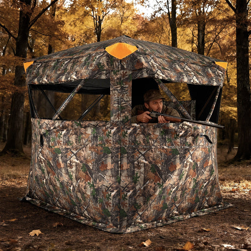 3-4 Person Hunting Blind 270° See-Through Pop-up Ground Blind with Full-Open Swing Door GemGear