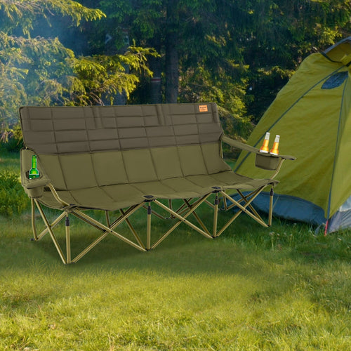 3 Person Folding Camping Chair with 2 Cup Holders Cotton Padding & Storage Bag GemGear