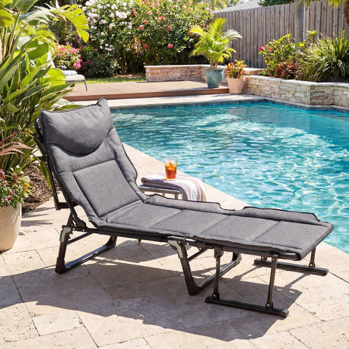 3 in 1 Folding Camping Cot and Comfy Padded Convertible Single Sofa Chair-Gray GemGear