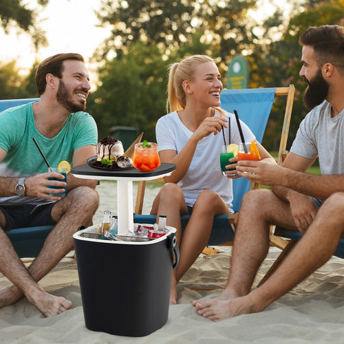 3-in-1 Portable Cooler Bar Table with Bottle Opener and Lift Top Lid for Camping Poolside GemGear