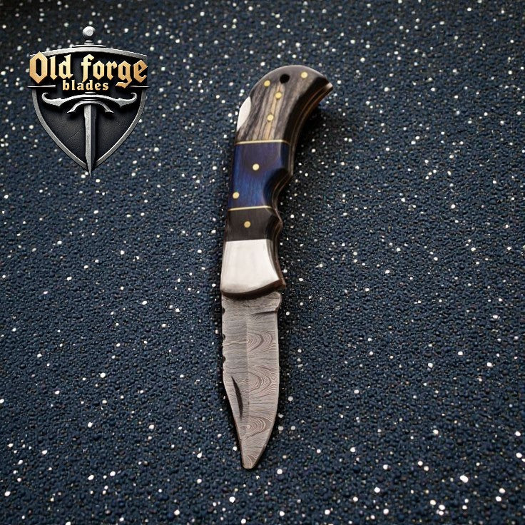 Handmade Damascus Steel Pocket Knife – Pakkawood Handle EDC OLD FORGE BLADES