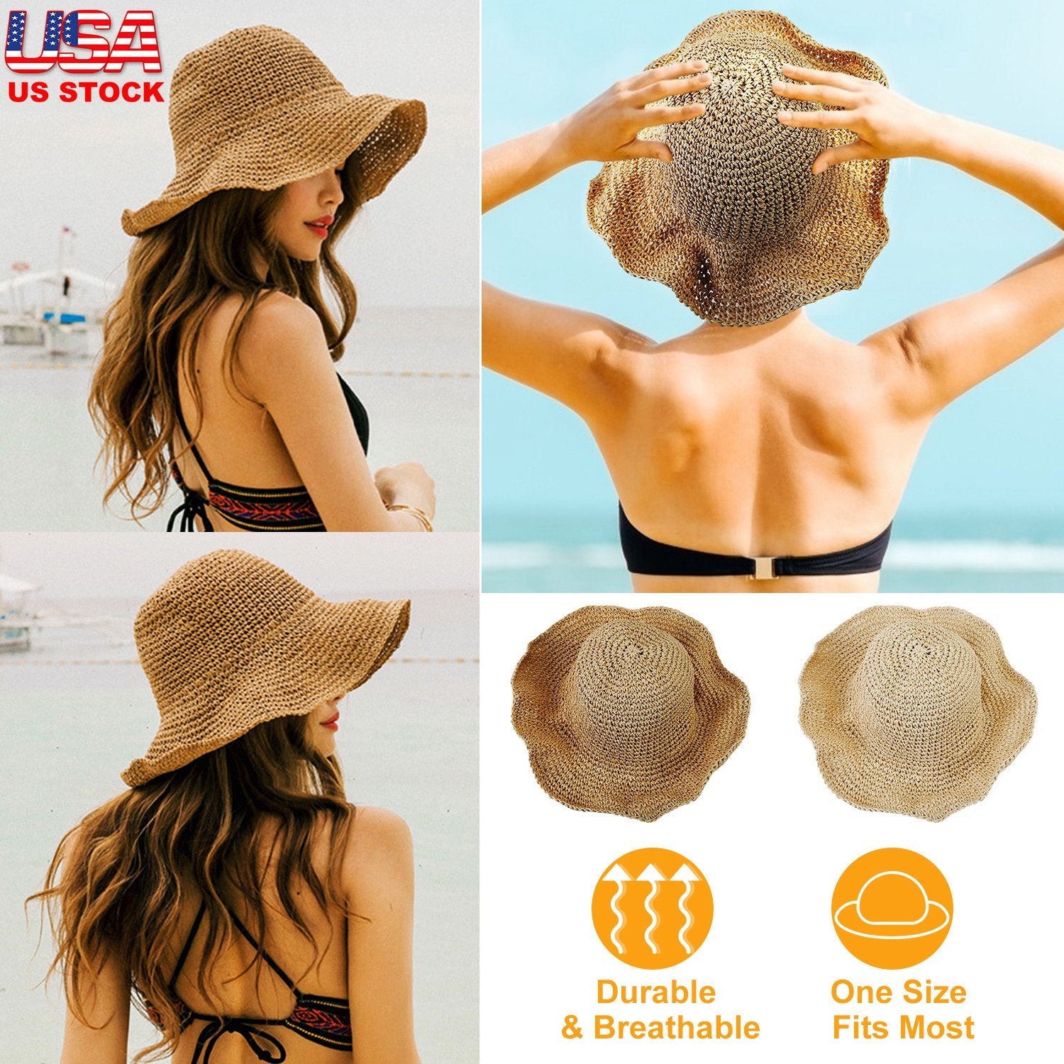 Ladies Summer Sun Hats Women Wide Brim Straw Floppy Panama Cap Roll up Beach Hat Packable Summer Cap For Women