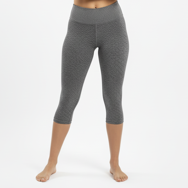 Basket Weave Jacquard Capri Legging - Heather Grey