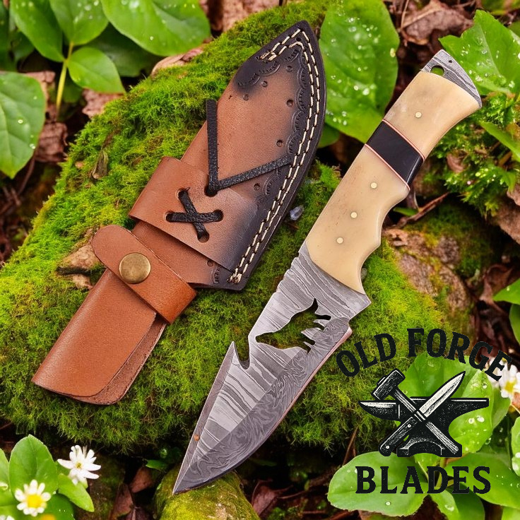 Custom Handmade Damascus Knives for Sale – Wolf Bone Handle OLD FORGE BLADES