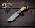 Custom Handmade Forged Damascus Knife – Stag & Bone Handle OLD FORGE BLADES