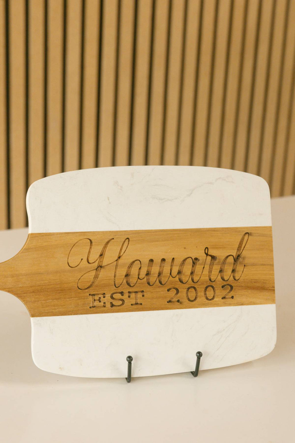marble and wood engraved cutting board