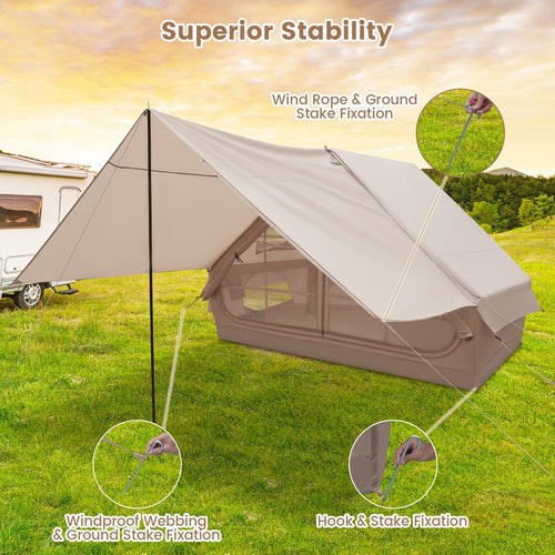 4-6 People Inflatable Camping Tent with Porch and Carrying Bag-Beige GemGear