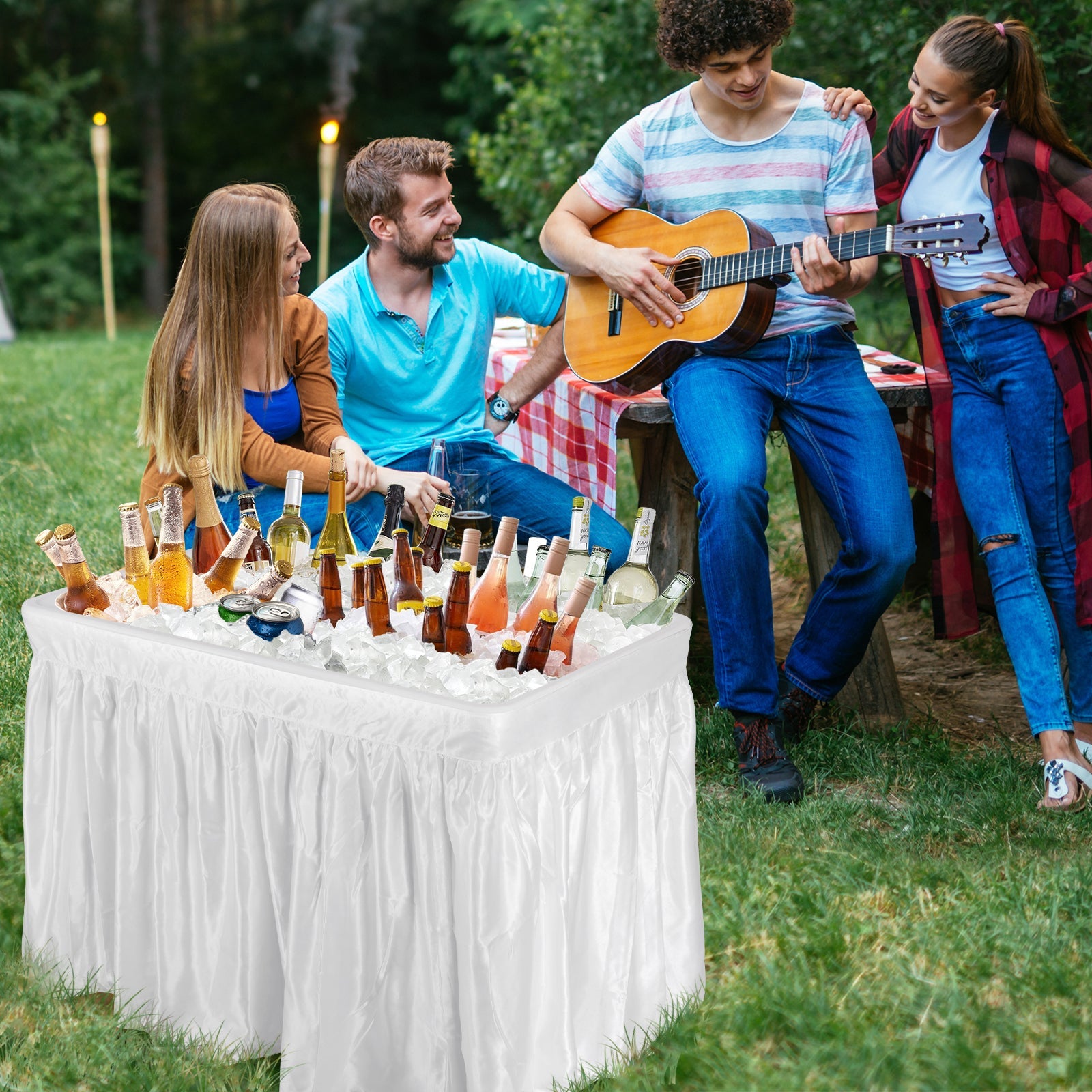 4 Feet Plastic Party Ice Folding Table with Matching Skirt