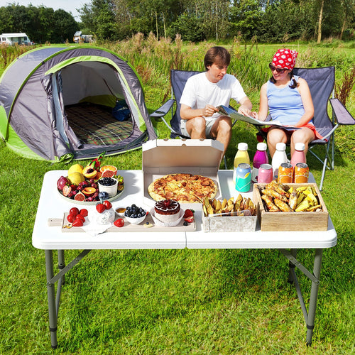 4 Feet Portable Camping Table with HDPE Tabletop and Metal Legs-White GemGear