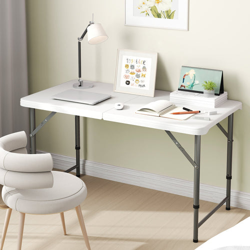 4 Feet Portable Camping Table with HDPE Tabletop and Metal Legs-White GemGear