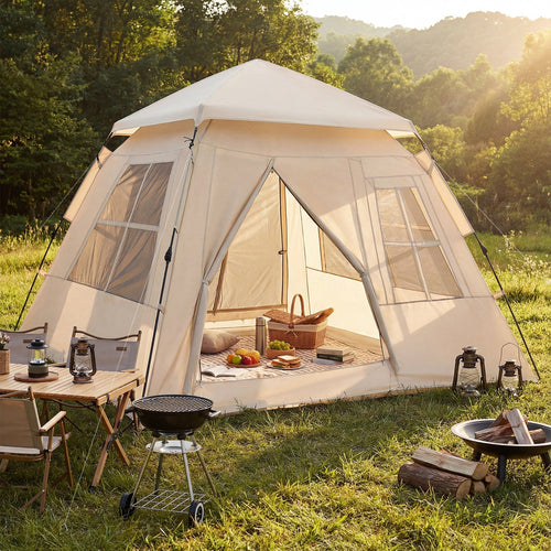 4 Person Camping Tent Portable Automatic Easy Setup with Rainfly and 2 Doors GemGear