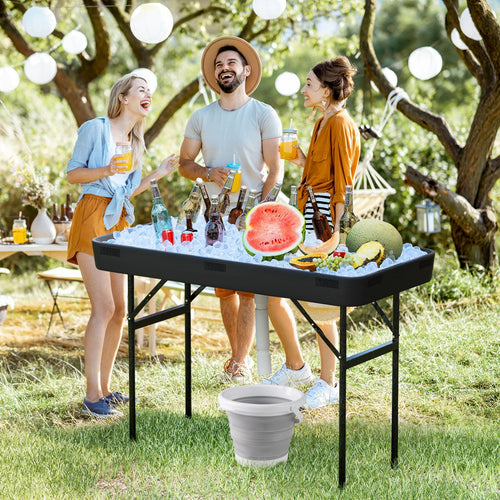 4 Feet Plastic Party Ice Folding Table with Matching Skirt GemGear