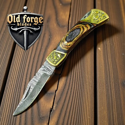 Premium Damascus Pocket Knife – Custom EDC Blade OLD FORGE BLADES