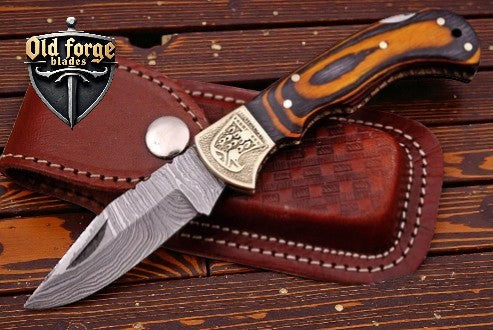 Handmade Damascus Steel Pocket Knife – Exotic Wood Handle Back Lock OLD FORGE BLADES