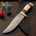 Custom Handmade Bowie Knife | Premium Damascus Knives with Bone & Wood Handle OLD FORGE BLADES