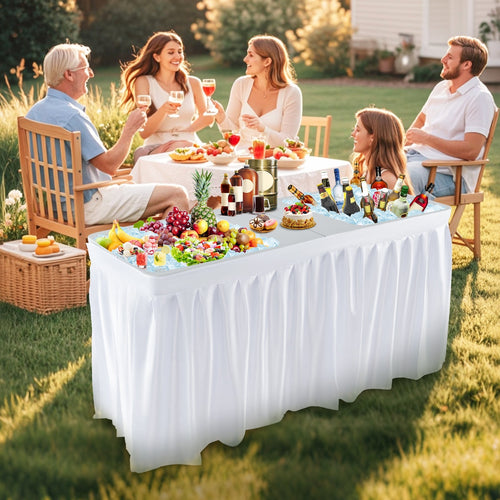 5 FT Folding Ice Cooler Table with Double Sinks for Camping Party Picnic Wedding-White GemGear