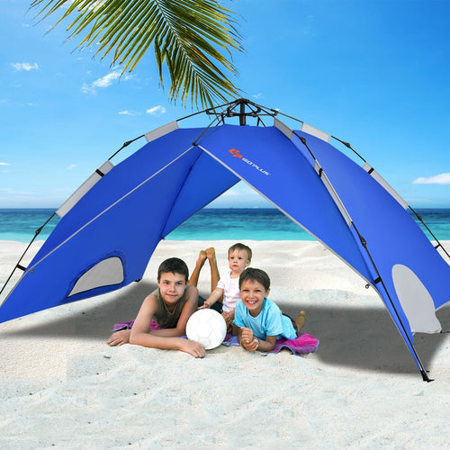 2-in-1 4 Person Instant Pop-up Waterproof Camping Tent-Blue GemGear